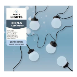 Lumineo Budget Feestverlichting Lichtsnoer - Bolvorm - 950cm - 20 LEDS - Koel Wit/Blauw
