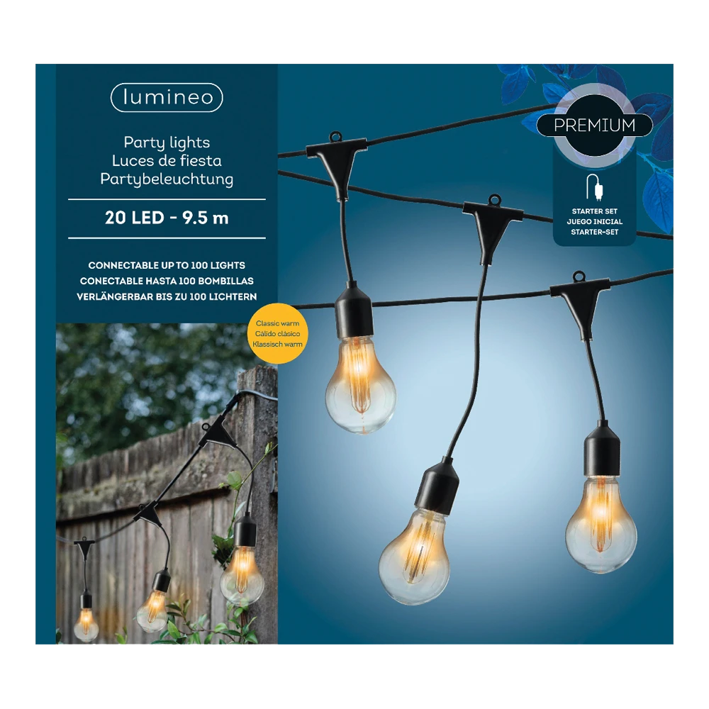 Lumineo Feestverlichting Lichtsnoer - Classic Vorm - 950cm - 20 LEDS Groot - Klassiek Warm