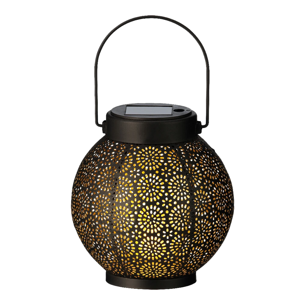 Lumineo Solar Lantaarn - LED - D14 X H16cm - Zwart/Goud - Afbeelding 3