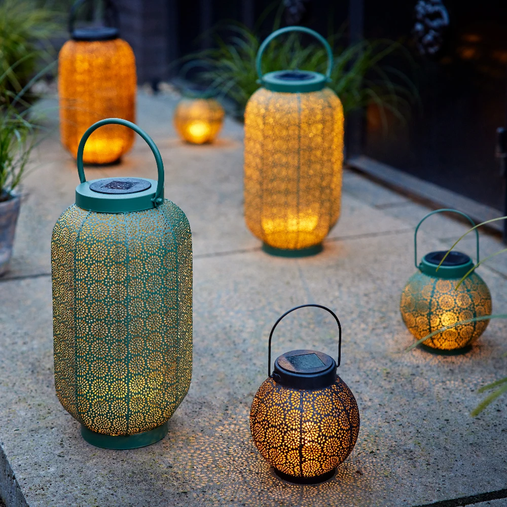 Lumineo Solar Lantaarn - LED - D14 X H16cm - Zwart/Goud - Afbeelding 5