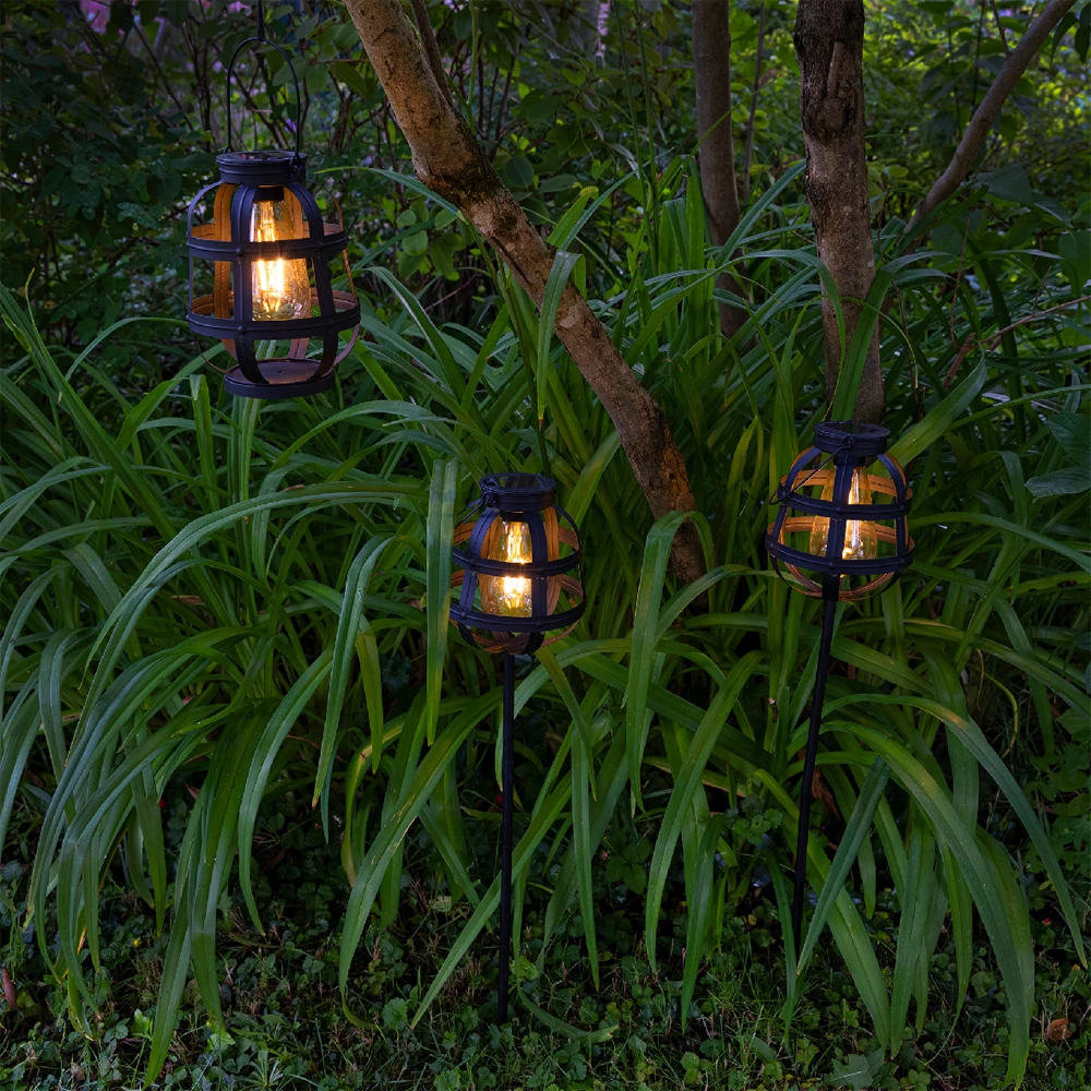 Lumineo Solar Set Met Tuinlamp En Lantaarn - LED - D14 X H80cm - Zwart - 3st. - Afbeelding 3