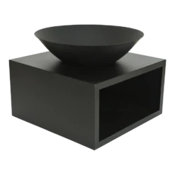 Vuurschaal Rond Met Houtopslag - D60cm - Zwart